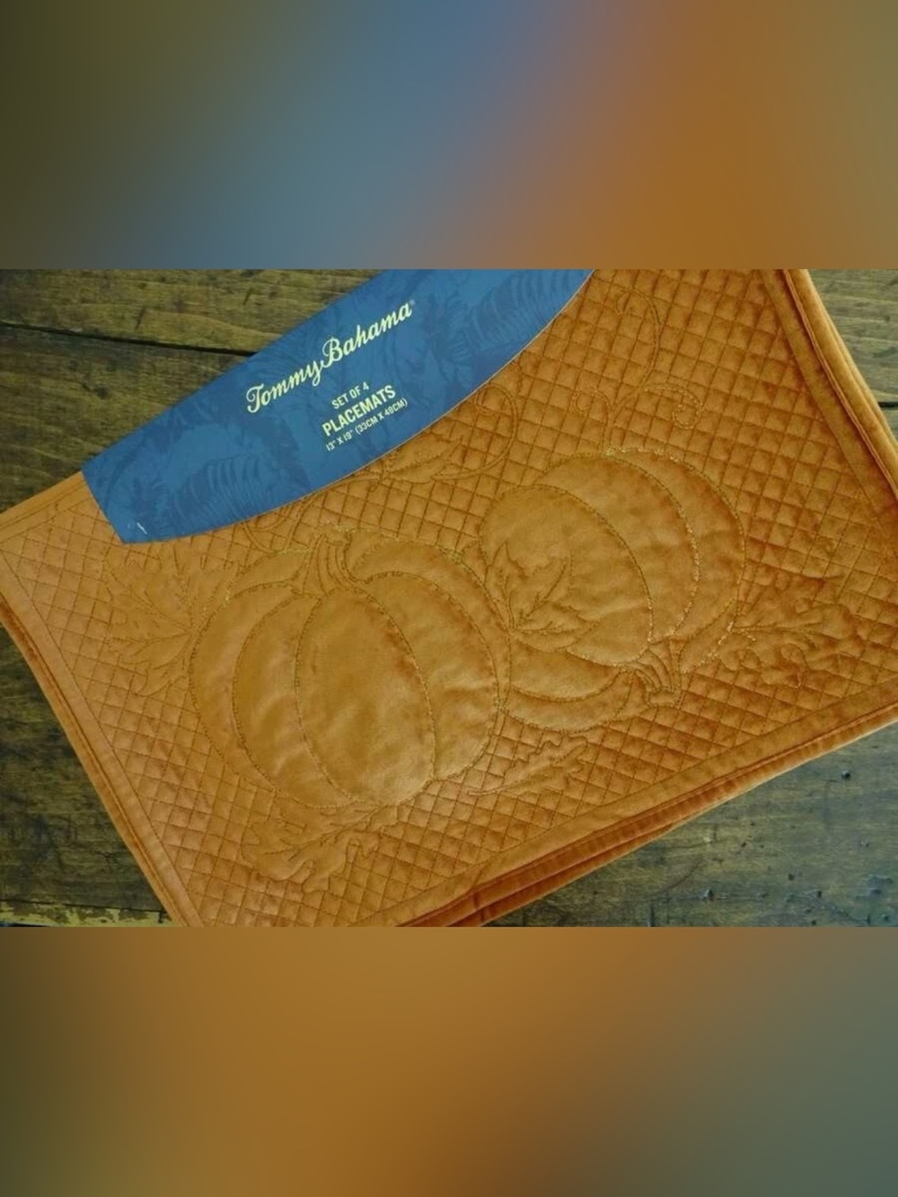 Tommy Bahama Tan Velvet Quilted Pumpkin Placemat Set - Set of 4